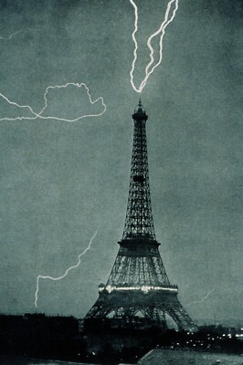 Eiffel Tower Being Struck by Lightning in 1902 - 4 x 6 inch Photo Print