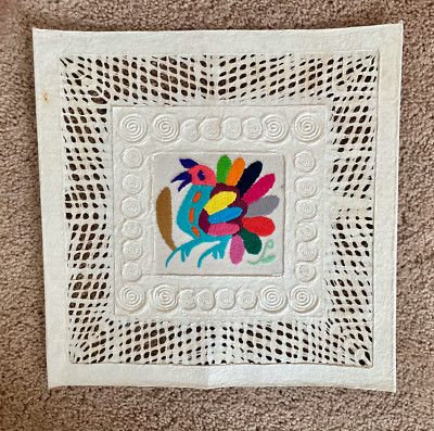Papel Amate- with Otomi Embroidery-12'' x 12'' -Colorful Bird Design