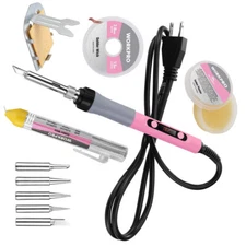 WORKPRO Soldering Iron Kit 90W Soldering Gun with Digital Display Iron Tips Pink