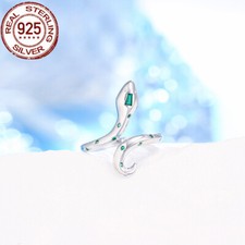 Genuine 100 CZ Green Snake Animal Wedding Ring 925 Sterling Silver Bridal Gift