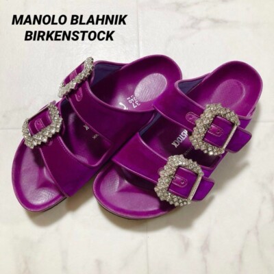 Manolo Blahnik Birkenstock Arizona Crystal Sandals Size 37