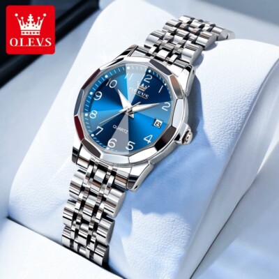OLEVS Women's Quartz Elegant Watch Stainless Steel Waterproof Calendar For Gift