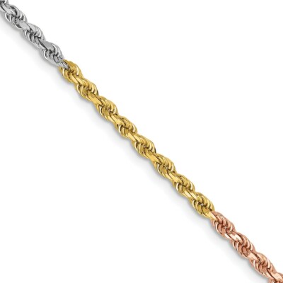 Echtes 14kt dreifarbiges 18 Zoll 2,5mm diamantgeschliffenes Seil mit Karabinerverschluss Kette