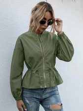 Giacca donna corta spolverino comodo elegante trench zip verde pioggia 4896