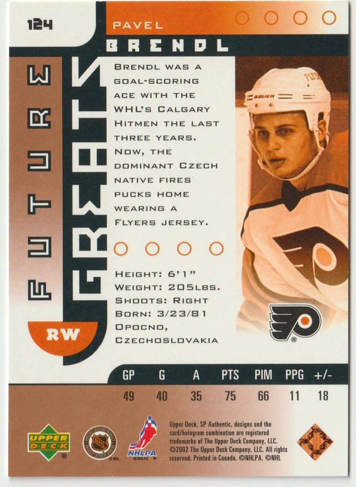 2001-02 SP Authentic Future Greats SP Limited #124 Pavel Brendl Flyers 014/150 - Image 2 of 4