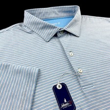 Johnnie O Performance Striped UPF 50 Polo Shirt Gray Blue XL