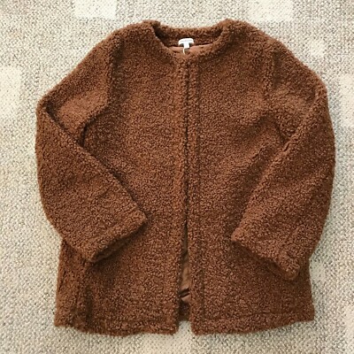 Max Studio Jacket Coat Wrap Teddy Bear Sienna Brown Faux Fur $118 Women's M 