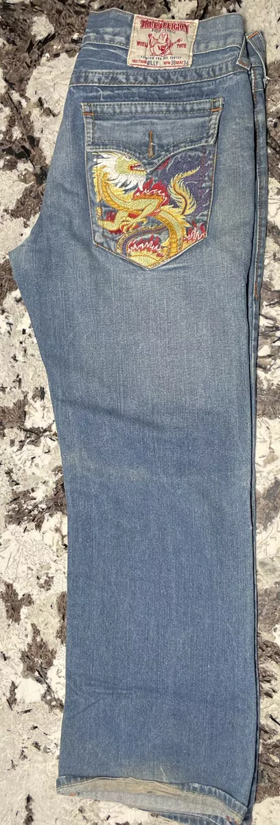 True Religion Jeans Dragon Billy Embriodered Men Size 38x34 Made In USA Vintage