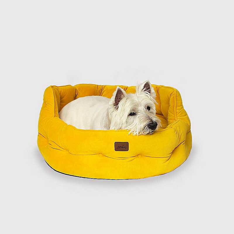 JOULES CHESTERFIELD PET DOG BED LUXURY VELVET MUSTARD SOFT COMFY BED