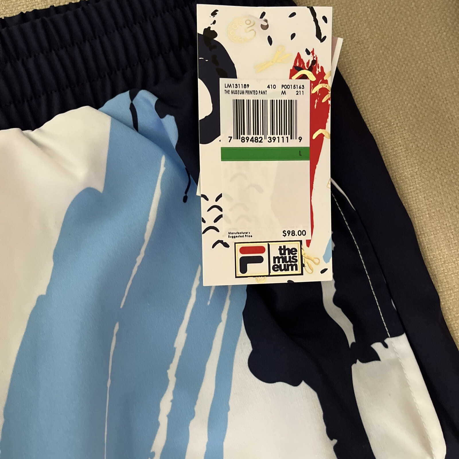 Pantalone tuta a vento Fila The Mus stampato bianco navy uomo taglia L nuovo con etichetta