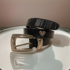 Brighton Kids Black Leather Belt 27 Inches Silver Toned Buckle and Heart Conchos