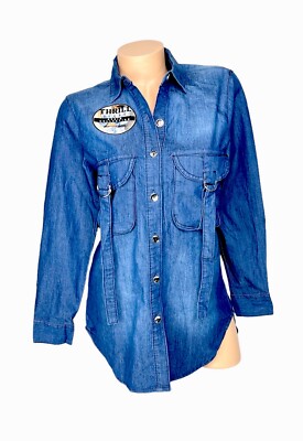 Thrill Jeans Women's 100% Cotton Denim Blouse Tunic With Pockets Size Large NWT
