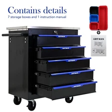 Lockable 5 Drawers Rolling Tool Box Cart Tool Chest Storage Cabinet Wheels Metal