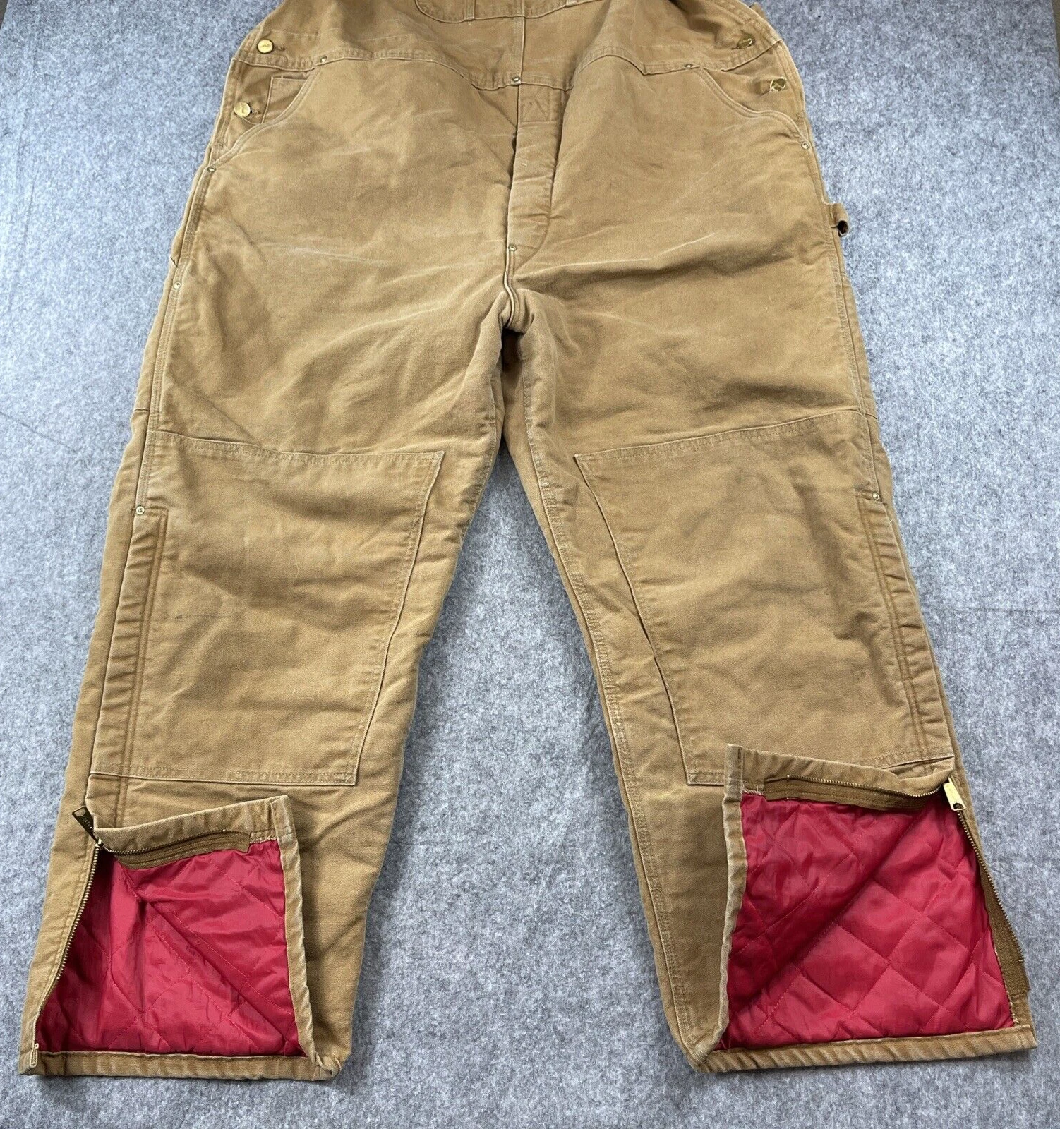 Carhartt Duck Bib Insulated Overalls Double Knee Canvas 48x29 BRN