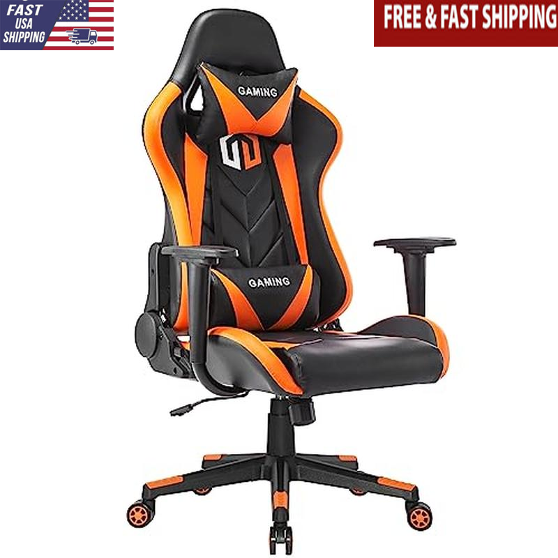 Ergonomic Gaming Chair Adjustable Recline 360° Swivel W/ Headrest Lumbar Cushion-image
