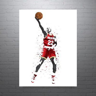 Clyde Drexler Houston Rockets Poster Sports Man Cave Wall Art Basketball Print 