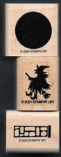 WITCH BROOM FLIGHT MOON Brick Fence Night Sky Stampin Up Halloween RUBBER STAMP