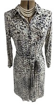 Cabi Dress Size S Or 6 Stretch Belted Style 822 Printed Jersey Shirt Dress Party