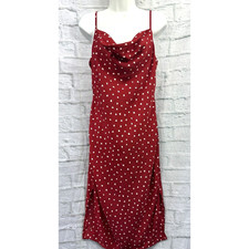 Nasty Gal Slip Dress Red & White Polka Dot Hearts Size 12 Draped Neck Light BNWT