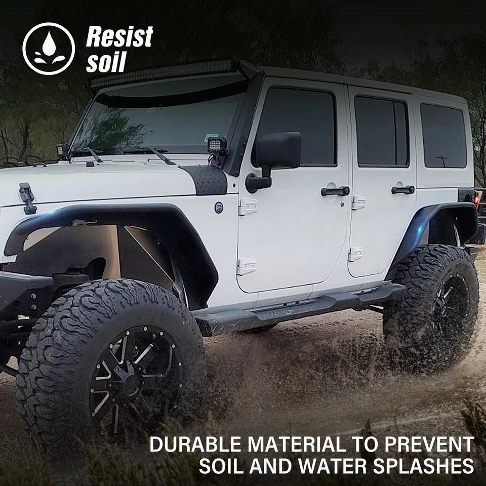 For 2007-2018 Jeep Wrangler JK JKU Front & Rear Fender Flares Tube Mud Guard Kit - Image 4 of 4