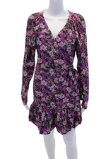 ROTATE Womens Floral Print V-Neck Long Sleeve Wrap Dress Purple Size 6