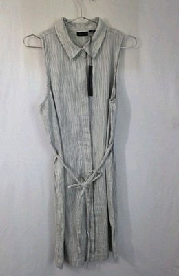 Tahari Women's 10 Shirt Dress Striped Linen Blend Tie Waist Coastal Chic Preppy