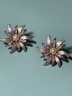 Vintage Pink Enamel Flower Rhinestone Faux Pearl Stud Earrings Gold Tone — photo 4