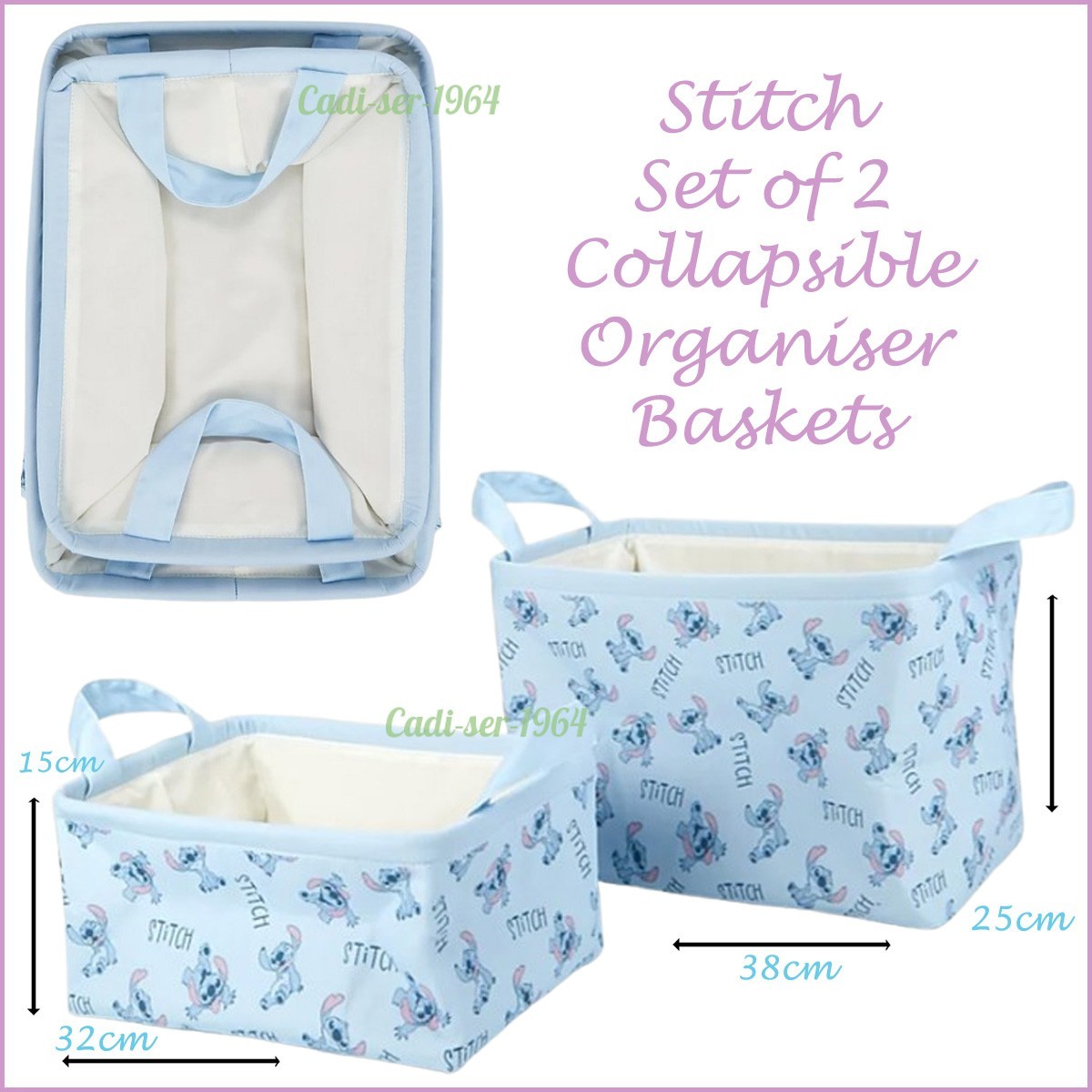 Stitch Storage Baskets Pack of 2 Collapsible Organiser Baskets NEW