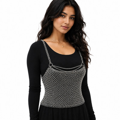 Handmade Silver Chainmail Crop Top Medieval Gothic LARP Festival Armor Top