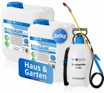 Nanoprotect Essigsäure Klimaneutral 49,9% | 10 kg + Drucksprüher | Entkalker