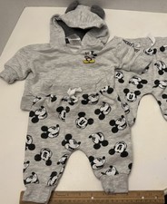 Disney Baby Mickey Mouse Outfit NB Gray Hoodie Pants 2 pair Set Ears Hoodie