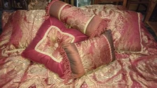 JC Penney JCP HOME Red & Gold Queen Comforter 7 pc Bed Set Shams 3 Pillows Skirt