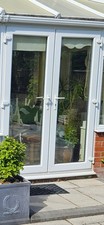 White uPVC Double Patio Door, Clear Double Glazed Full Lite, Handle Set