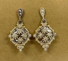 BEAUTIFUL STERLING SILVER 2-TONED TEXTURED CRYSTAL DANGLE/ DROP EARRINGS