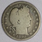 ~ 1892-S G+ BARBER Silver Quarter