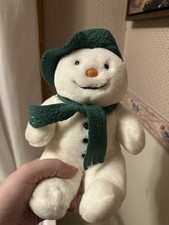 Vintage Eden Toys Sitting The Snowman White Plush Green Hat Scarf Stuffed Toy 8  