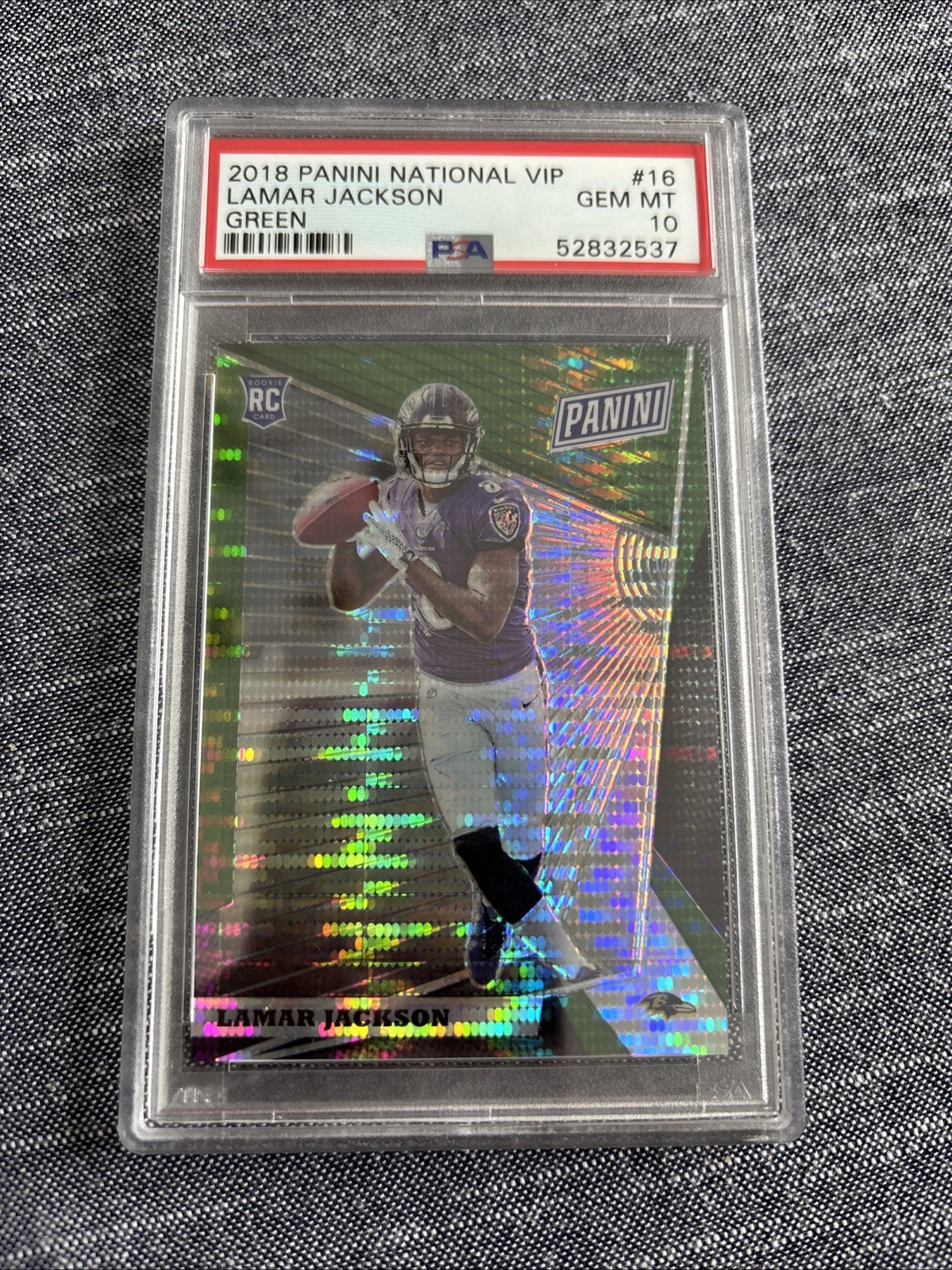 2/5 Lamar Jackson 2018 Panini The National VIP Green No. 16 Rookie RC PSA 10 GEM