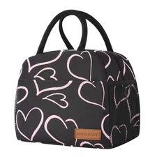 Lunch Bag Women/Men Lunch Box Women/Men black+pink heart
