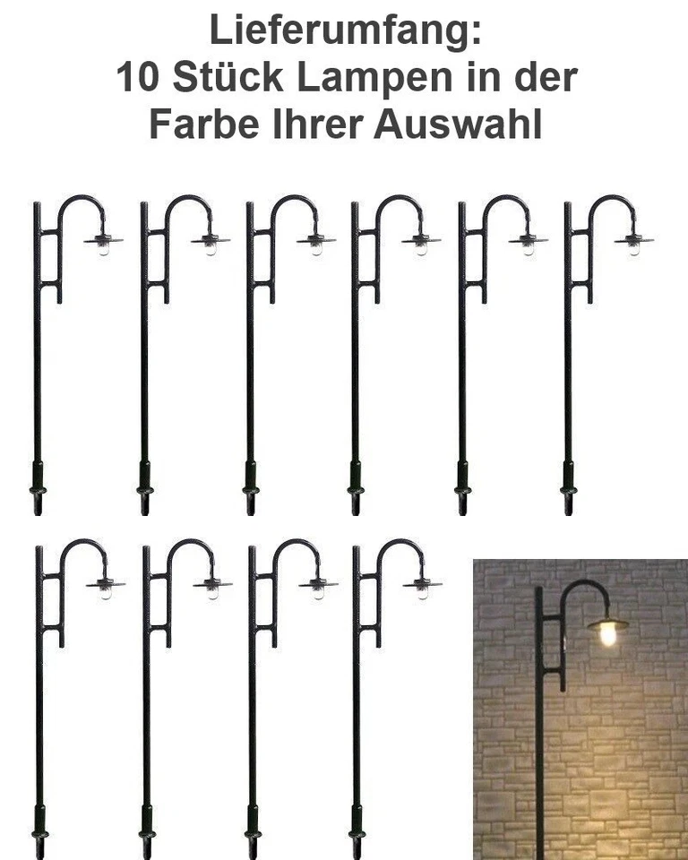 LED Straßenlampen H0 Bogenleuchten 7,5cm Bogenlampen 10 Stück Laternen Leuchten - Bild 4 von 4
