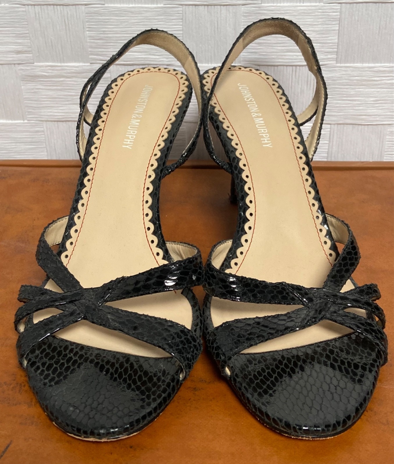 Johnston & Murphy Black Python Strappy Kitten Hee… - image 1
