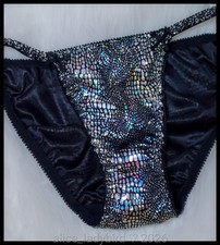METALLIC Vintage FOIL Silver Satin PANTY String Bikini BRIEF Rainbow Shiny ~S/M