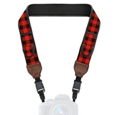 Camera Strap with Red Plaid Neoprene Design and Quick Release Buckles
