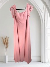 Azazie Bondi Sz 14 Pink A-Line Ruffled Chiffon Dress Formal Lined Bridesmaid