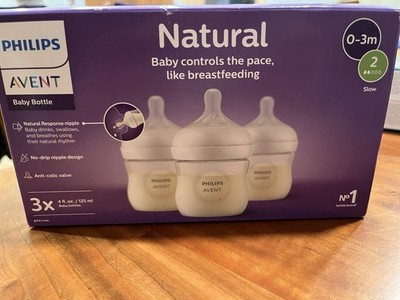 NIB Philips Avent Natural Baby Bottle O-3 M Slow Feed