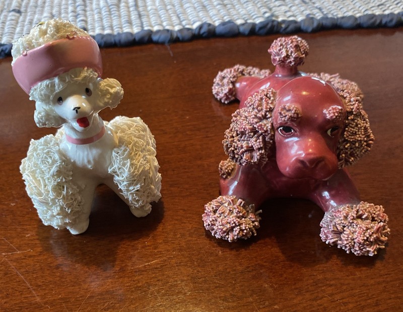 Vintage Japan Porcelain Pink Spaghetti Poodles Figurine set of 2 