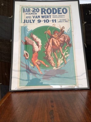 Bar 20  Rodeo - 1930s Cowboy Steer Wrestler Western Poster  Van Wert Ohio ( Stx)