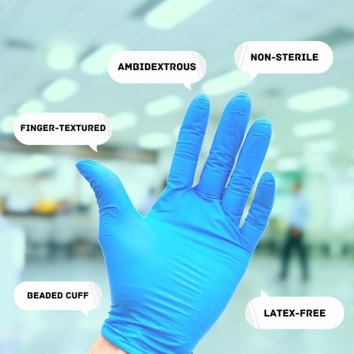 2000 Pieces Finger Textured Blue Nitrile Powder Free Gloves XL 5 Mil - Picture 5 of 7
