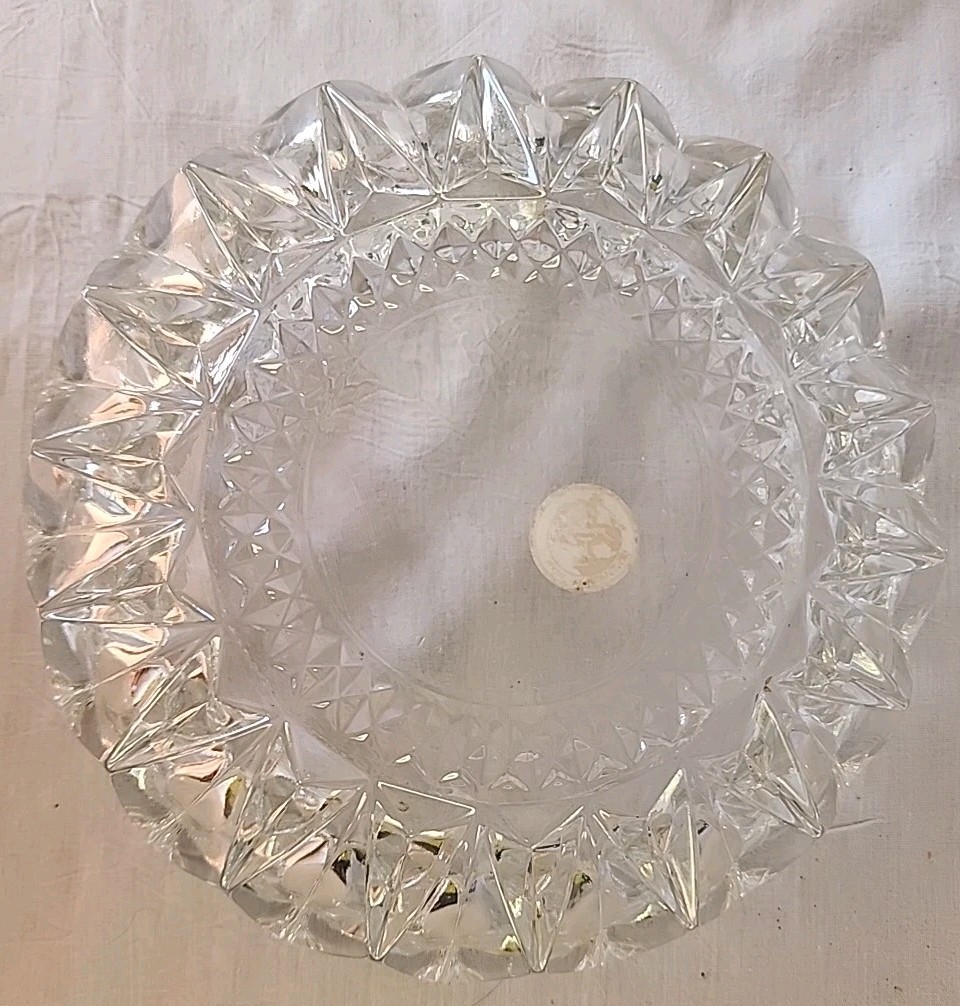 Indonesia Crystal Glass Diamond Point Cut Bowl Ashtray Trinket Candle Dish
