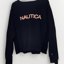 Vintage 90s Nautica Crew Neck Black Sweatshirt Men’s M Made In USA Spellout