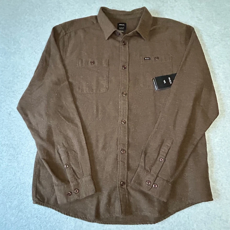 Nueva Camisa de Franela RVCA Harvest Neps Para Hombres XL Marrón Manga Larga Con Botones Grunge Foto 4 de 4